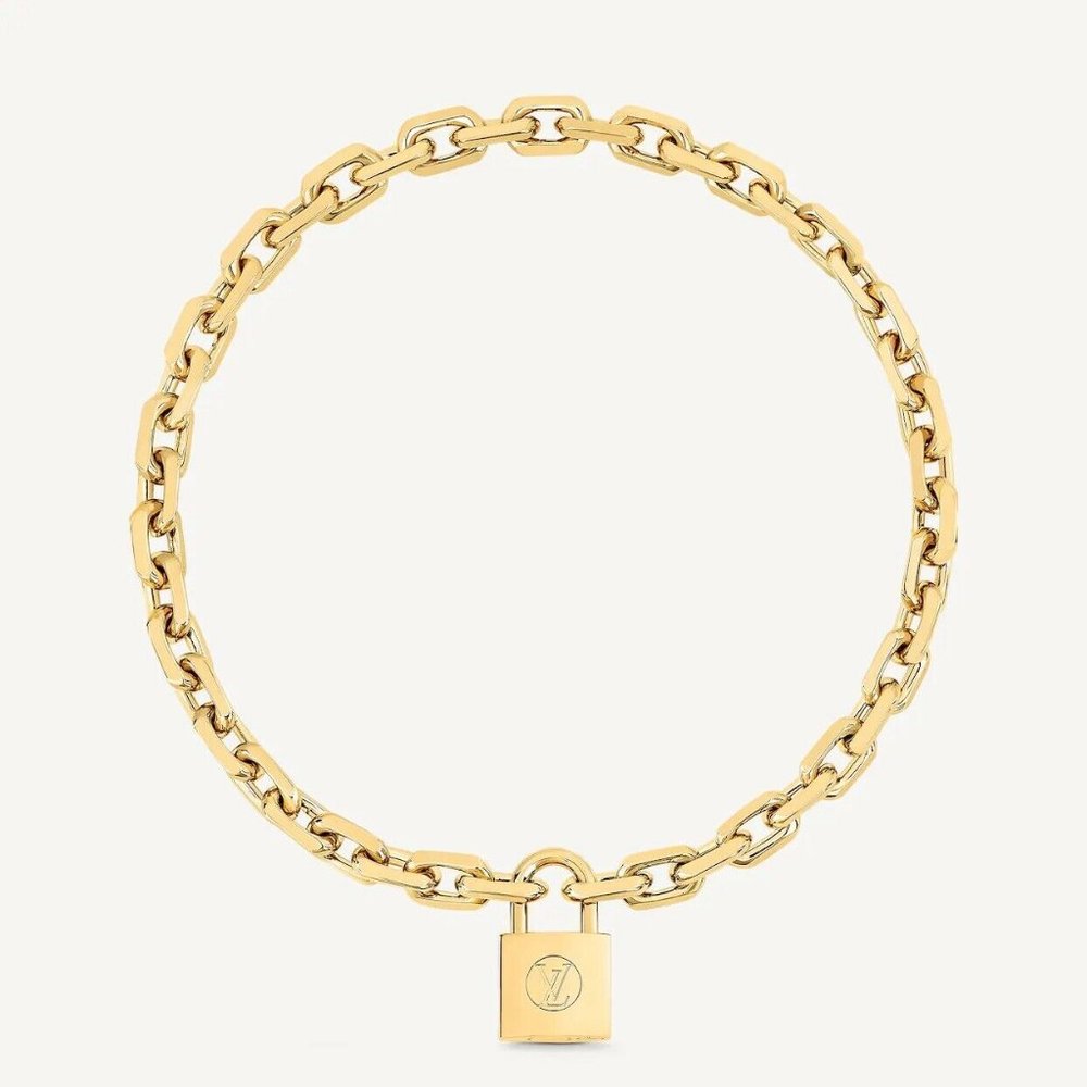 LOUIS VUITTON Monogram Gold Chain Padlock KeyNecklace - LV EDGE NECKLACE CADENAS